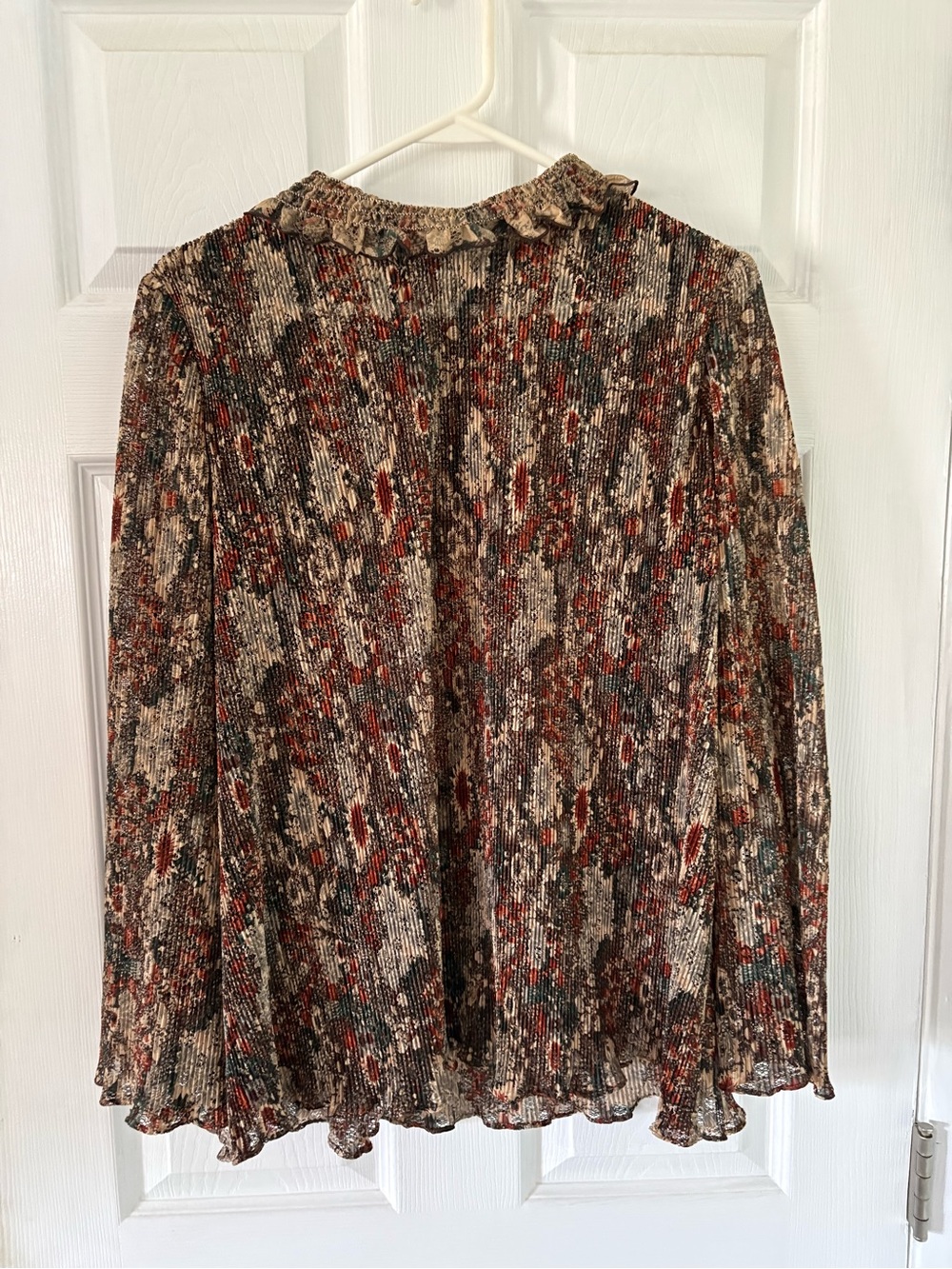 Prairie Floral Pleated Sheer Blouse Ruffle Neck Boho Cottagecore Vintage ILGWU - Picture 12 of 12